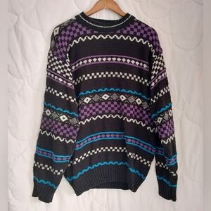 Vintage Lighting Bolt International Men's Large Striped Knit Pull Over Sweater